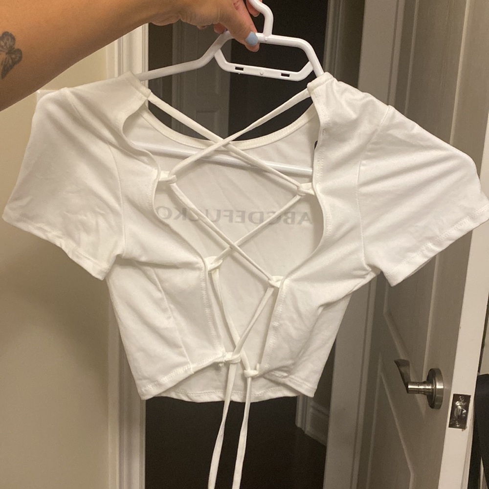 White ABCDEFU crop top - Picture 4 of 4